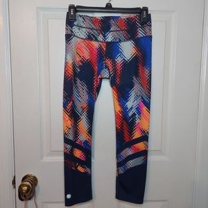Athleta Lava Sonar Capri Cropped Leggings Blue Orange Abstract Athletic Size XS
